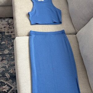 No Boundaries Blue Ribbed Two-Piece Skirt Set